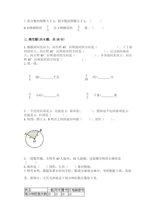 小学六年级上册数学期末测试卷附参考答案（预热题）.docx