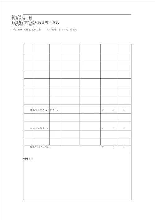 机电安装材料表格模板汇总