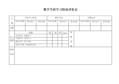 小学生学习能力评价表