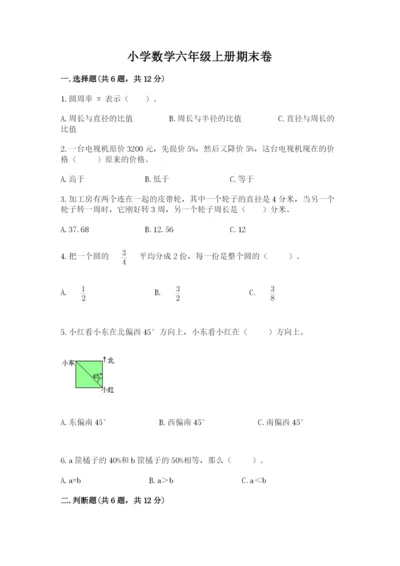 小学数学六年级上册期末卷附完整答案（名师系列）.docx