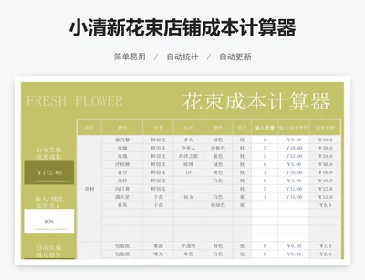 小清新花束店铺成本计算器