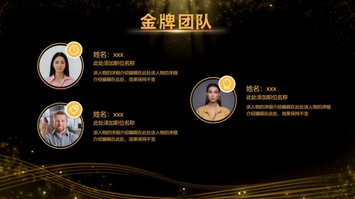 黑金酷炫金牌团队成员介绍PPT模板