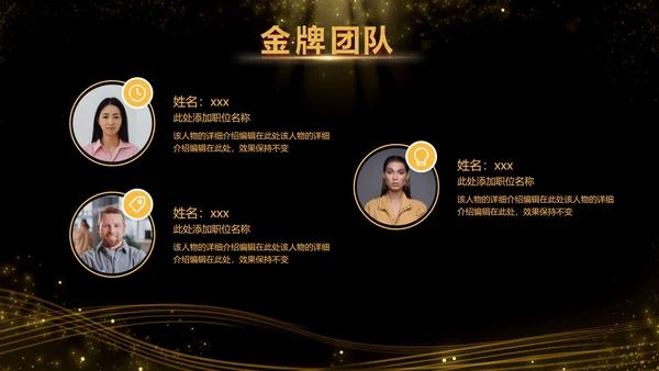 黑金酷炫金牌团队成员介绍PPT模板