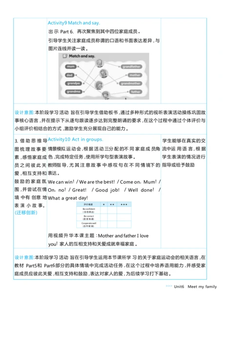 Unit 6 Meet my family单元整体教学设计5课时