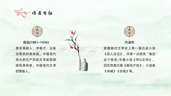 绿色中国风水彩朝花夕拾读书分享PPT