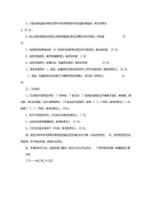 质控考评细则及医疗质量控制方案