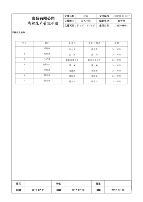 食品有限公司有机生产管理手册(2017版).docx