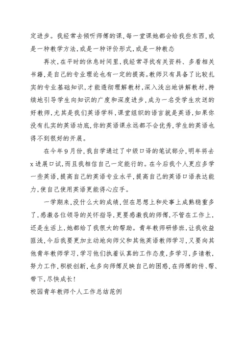校园青年教师个人工作总结范例
