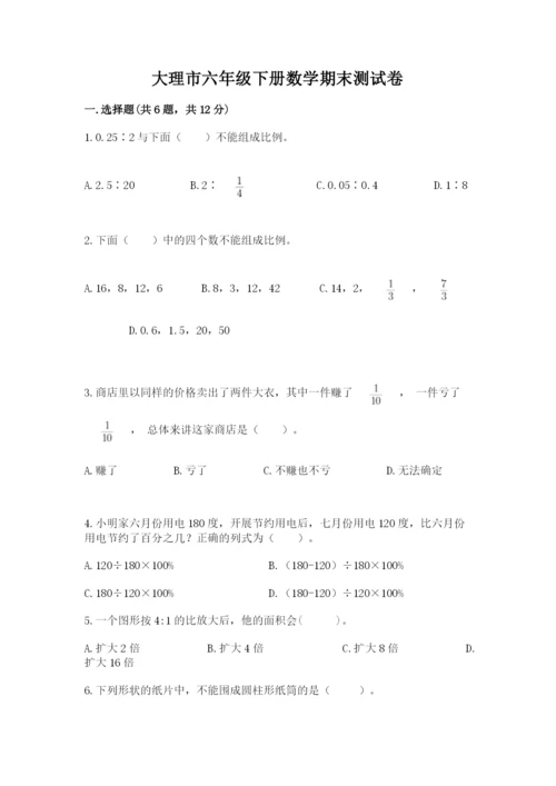 大理市六年级下册数学期末测试卷及参考答案1套.docx