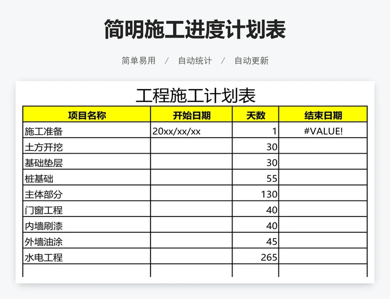 简明施工进度计划表