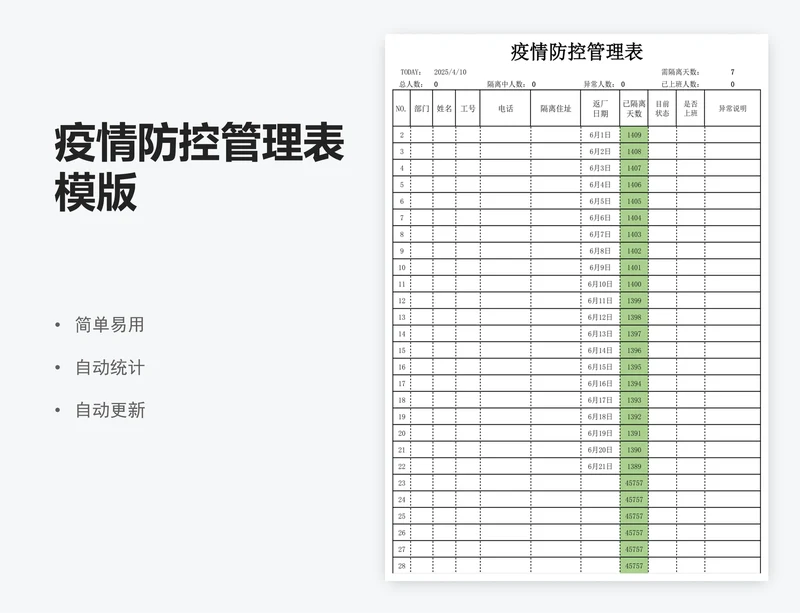 疫情防控管理表模版