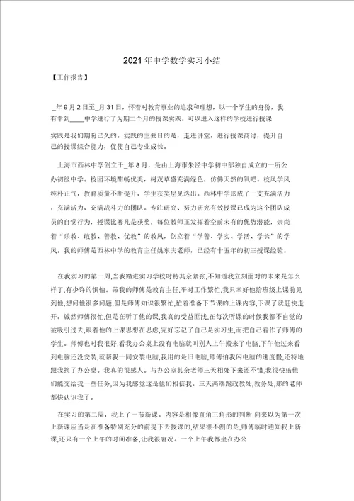 2021年中学数学实习小结