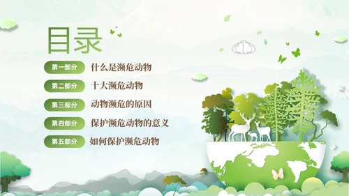 绿色清新剪纸风保护濒危动物拯救美好生命主题PPT世界动物日