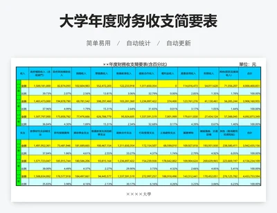 大学年度财务收支简要表