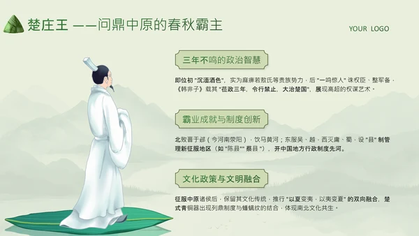 绿色中国风端午节屈原介绍PPT