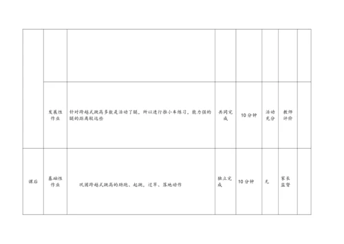 人教版体育八年级上册：第二章 田径 作业设计（表格式）