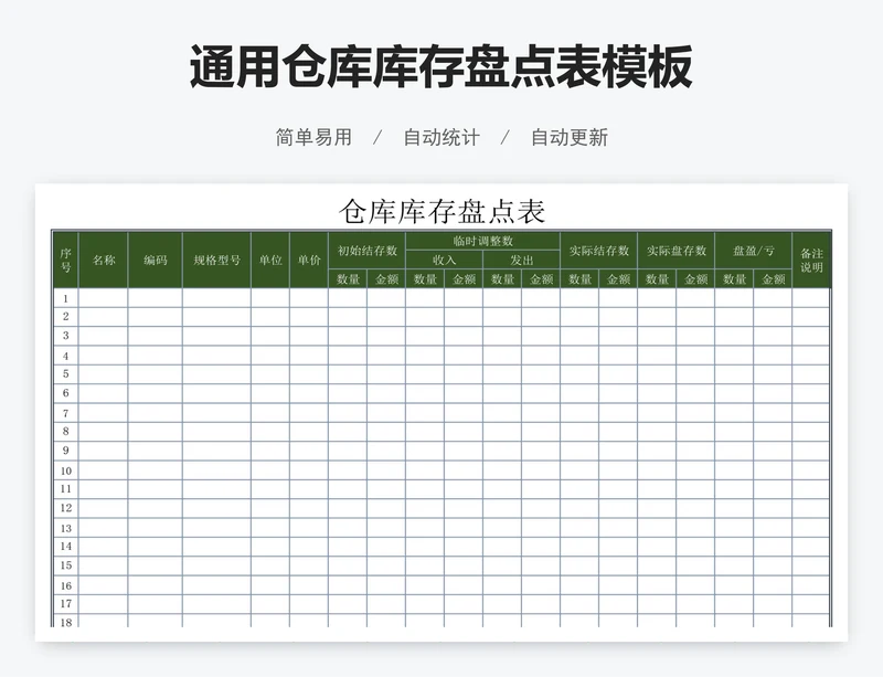 通用仓库库存盘点表模板
