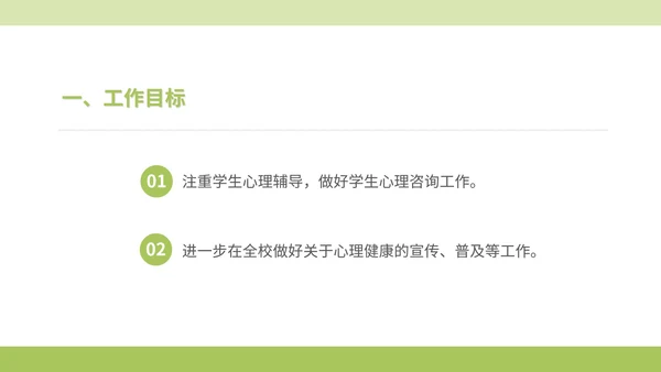 绿色小清晰驻校心理咨询师年度工作PPT模板