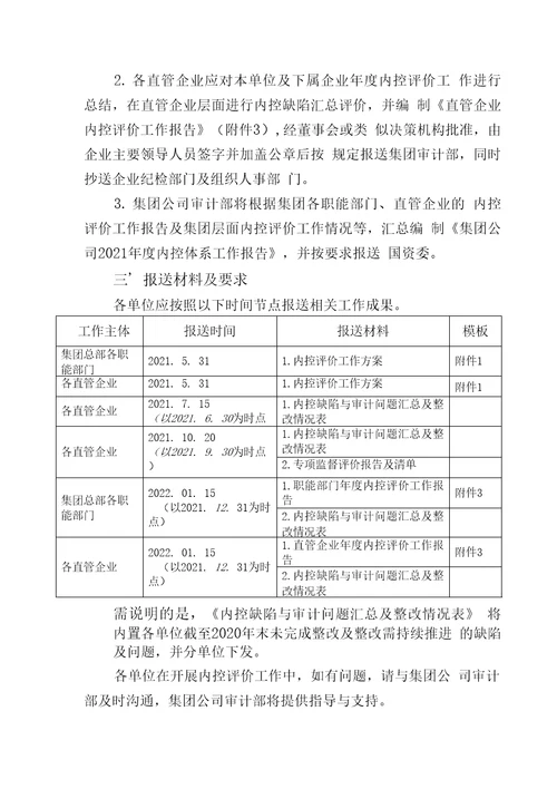 公司2021年度内控评价工作方案1