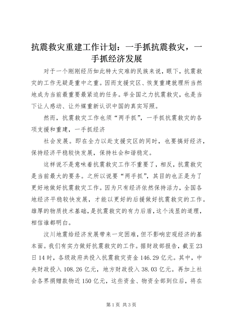 抗震救灾重建工作计划：一手抓抗震救灾，一手抓经济发展.docx