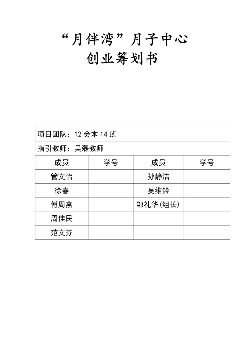 月子中心创业综合计划书.docx