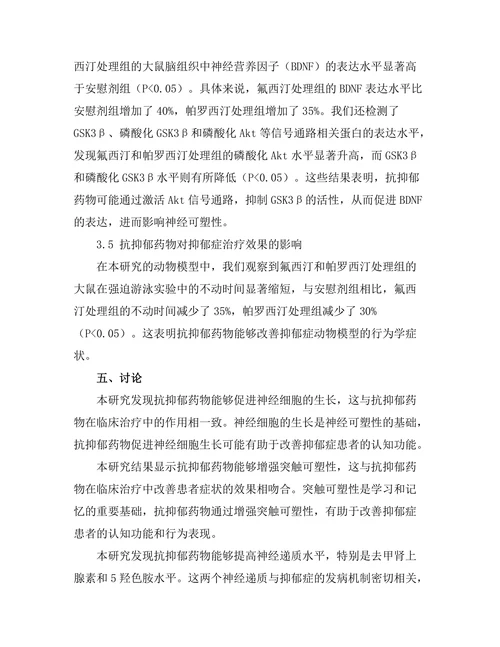 抗抑郁药物对神经可塑性的影响