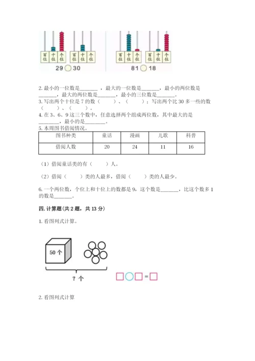 沪教版一年级下册数学第二单元 100以内数的认识 测试卷带答案.docx