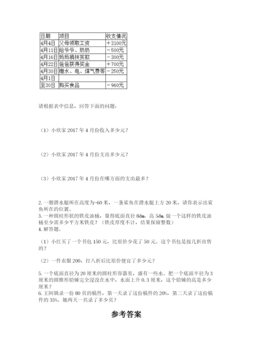 邵阳县六年级下册数学期末测试卷精品及答案.docx