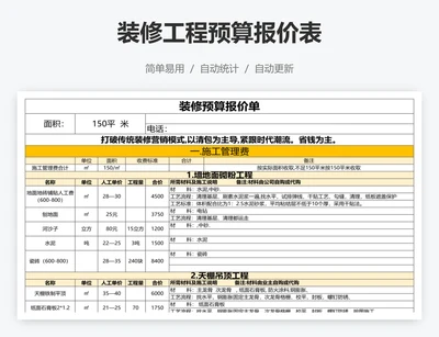 装修工程预算报价表