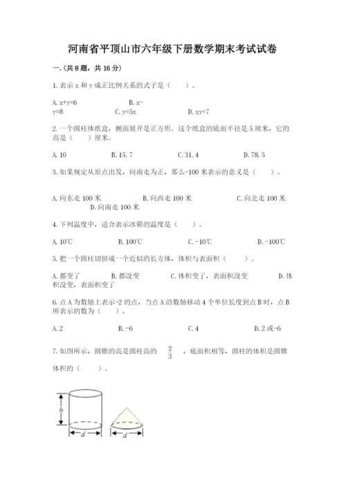 河南省平顶山市六年级下册数学期末考试试卷学生专用.docx