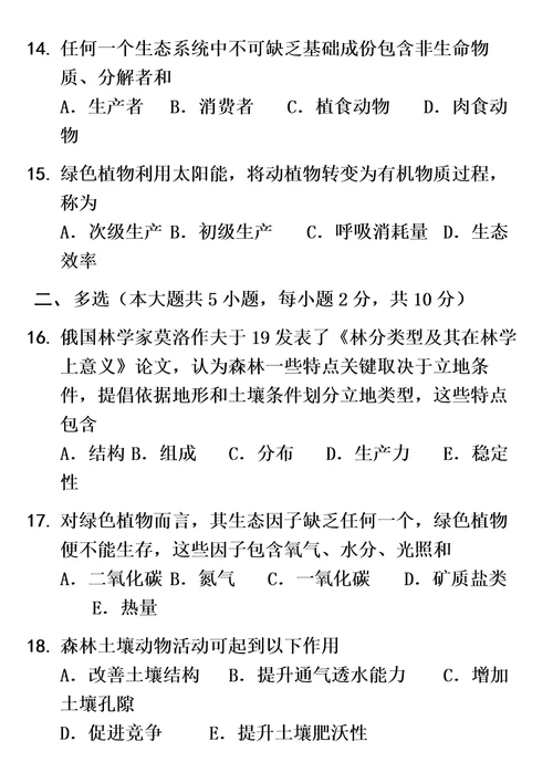 2021年北京林业大学园林专业自考森林生态学历年试题