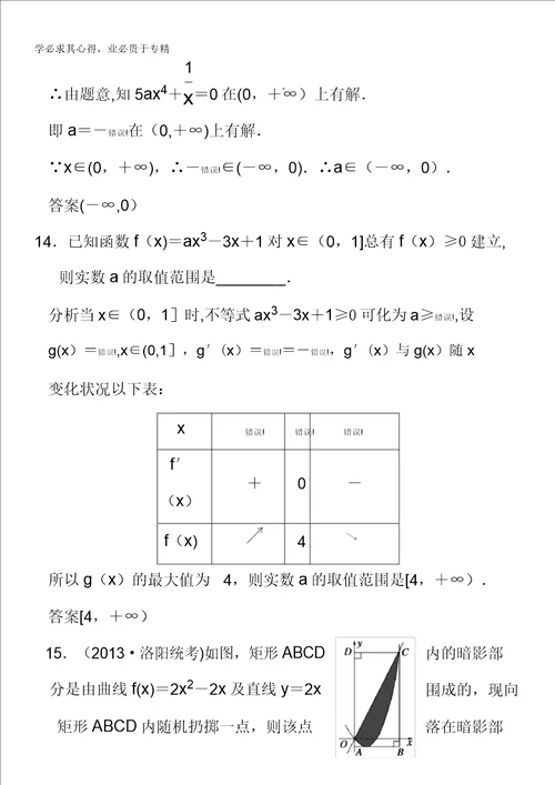 2014届高考数学理一轮复习配套文档：第三篇小题专项集训五导数及其应用含答案