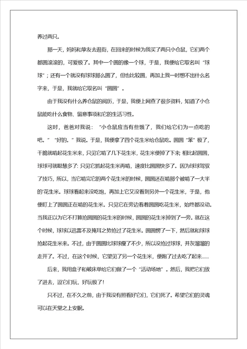 小仓鼠优秀作文500字