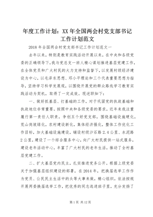 年度工作计划：XX年全国两会村党支部书记工作计划范文.docx