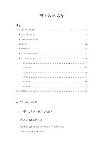 2017年初中数学中考考试大纲考点重点题目