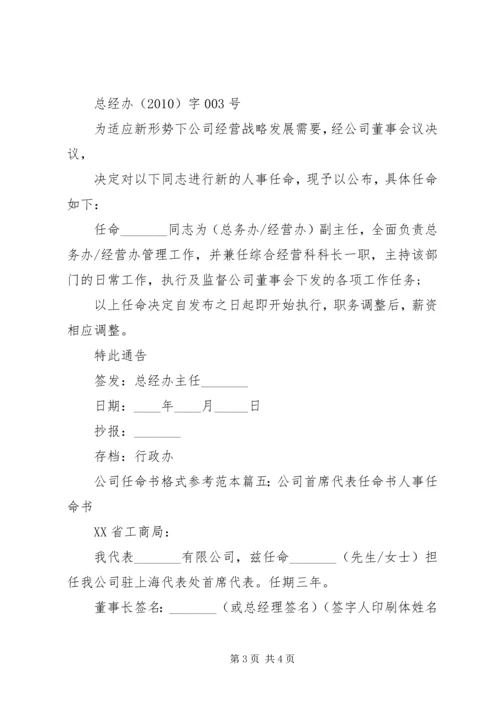 公司任命书格式参考范本13篇.docx