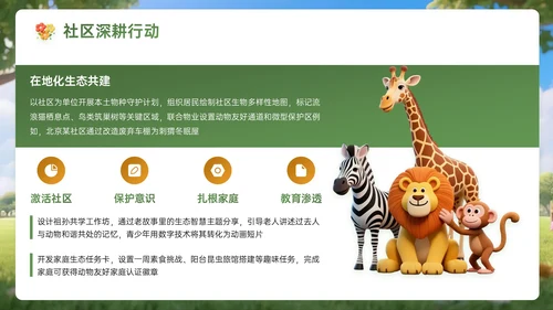 绿黄色3D关于世界动物日宣传活动主题PPT模板