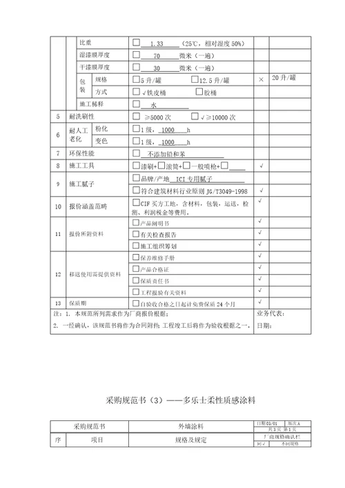 采购基础规范书弹性晴雨漆