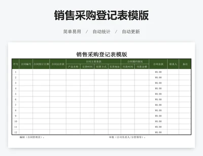 销售采购登记表模版