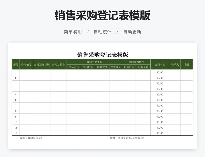 销售采购登记表模版