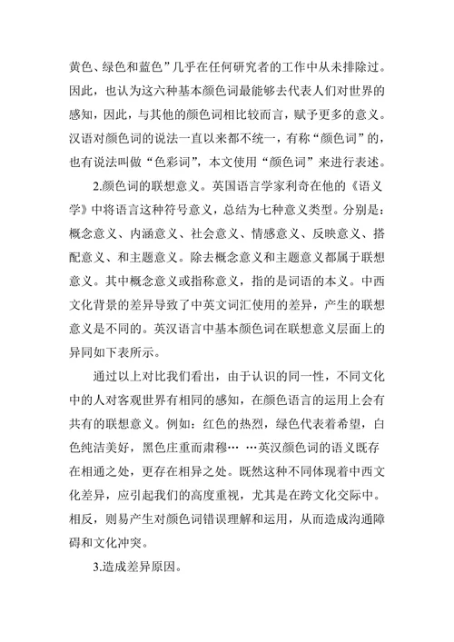 英汉颜色词文化差异及其根源