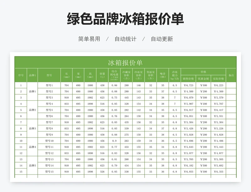 绿色品牌冰箱报价单