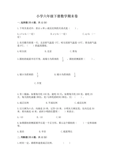 小学六年级下册数学期末卷及完整答案（易错题）.docx