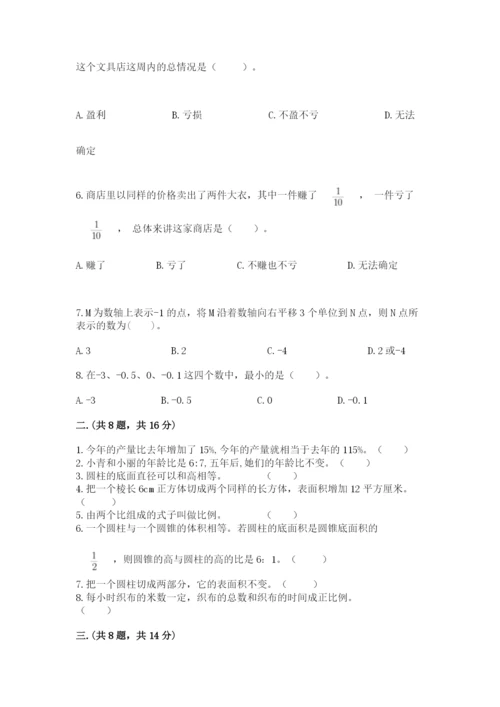 河南省平顶山市六年级下册数学期末测试卷含答案（考试直接用）.docx