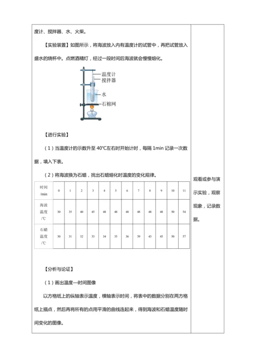 3.2 熔化和凝固（教学设计）【2024人教新版八上物理高效完全备课】（表格式）