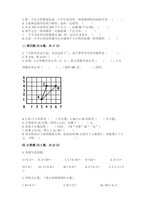 人教版五年级上册数学期末测试卷（完整版）word版.docx