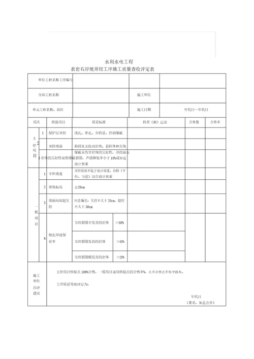 1土石方工程质量评定表及填表说明