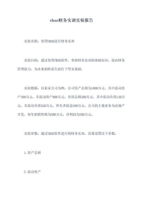vbse财务实训实验报告