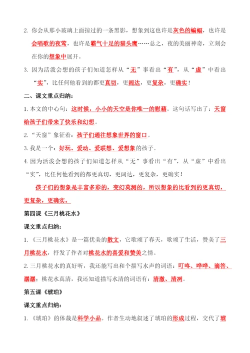 2021部编语文四下总复习课文内容重点知识点归纳整理.docx