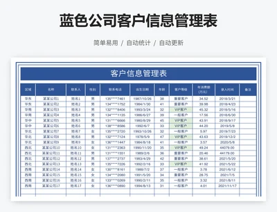 蓝色公司客户信息管理表